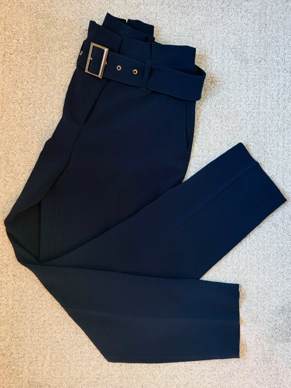 White House Black Market High-Rise Belted Tapered Ankle Pants Navy- 2